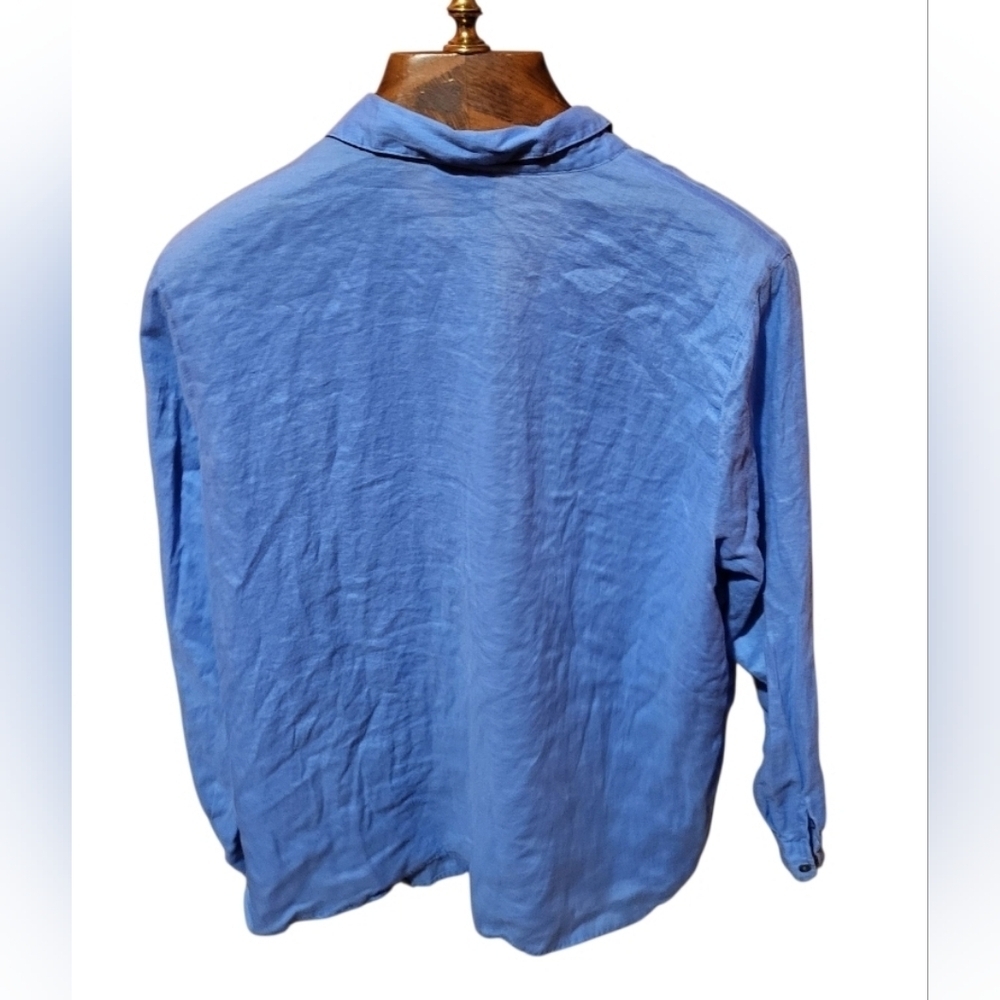 J Jill Love Linen Chambray Blue Long Sleeve Button Up Lightweight Shirt Sz Large - Picture 2 of 5